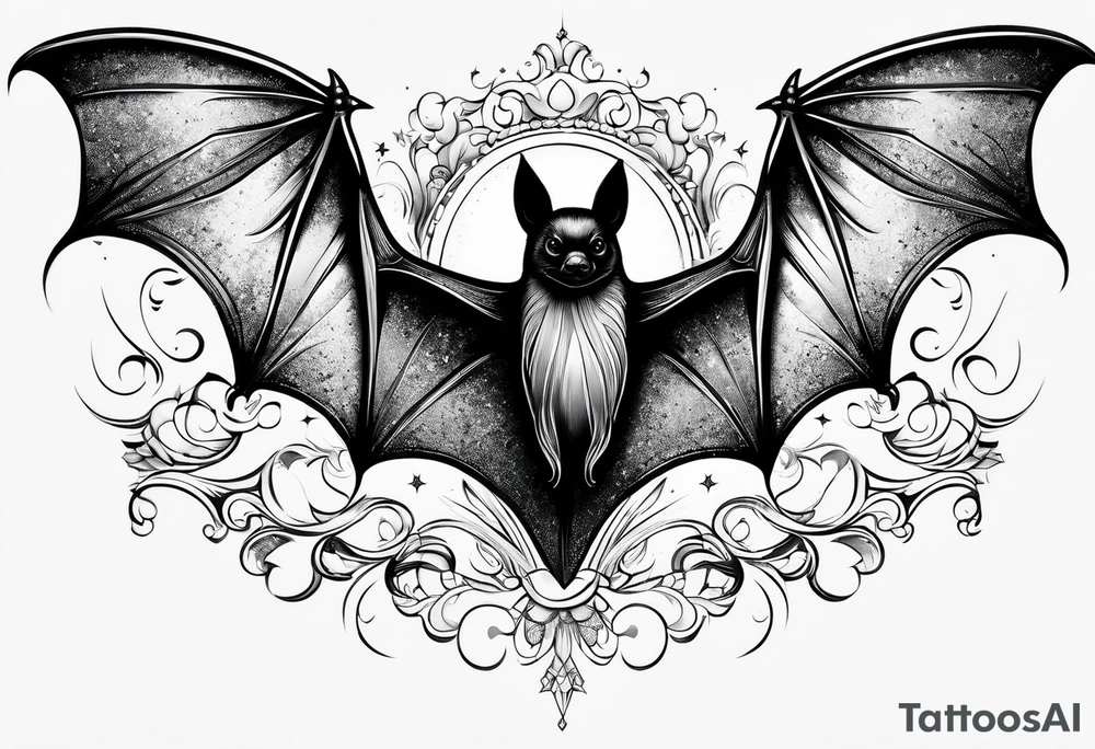 A bat coming out of clouds with sparkles tattoo idea