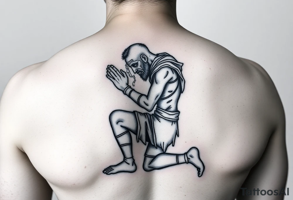 Exhausted praying warrior on one knee tattoo idea