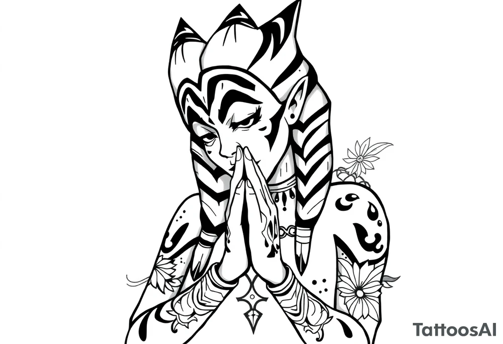 Ahsoka praying Chicano style tattoo idea