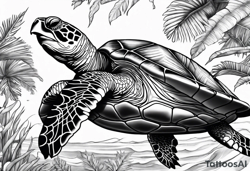 sea turtle, beach, books tattoo idea
