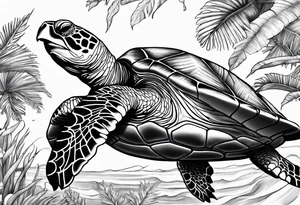 sea turtle, beach, books tattoo idea