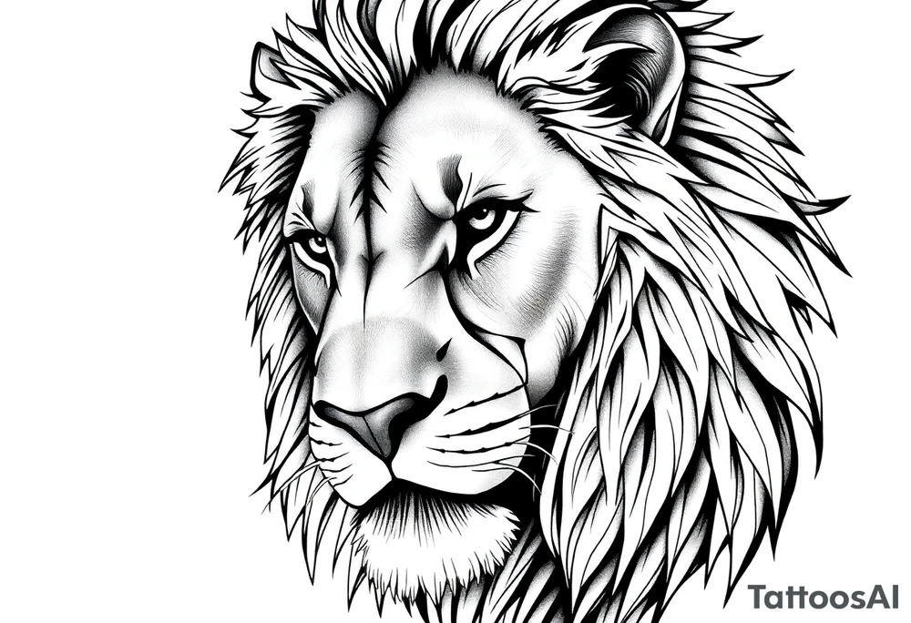 powerful majestic lion, close-up tattoo idea