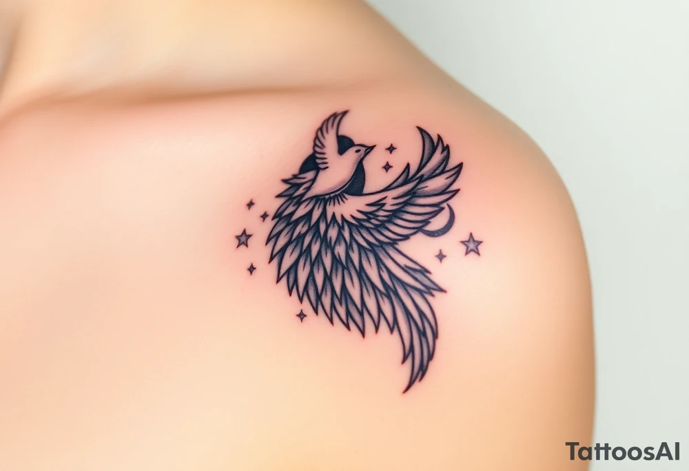 Wolf howling moon stars dove tattoo idea