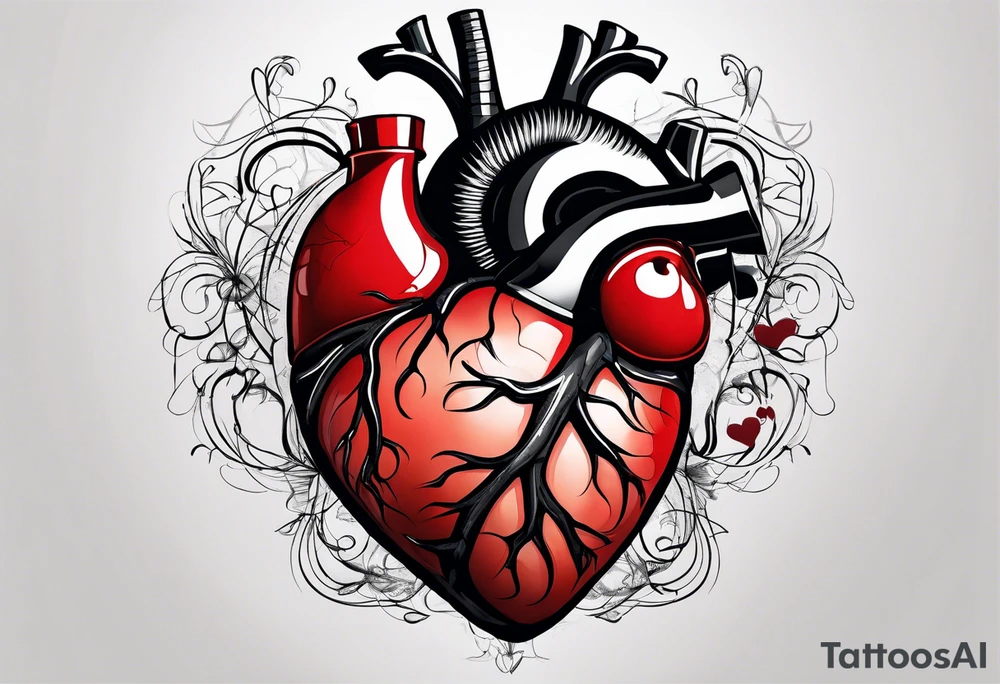 Anatomic heart with wire and blood tattoo idea