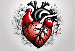 Anatomic heart with wire and blood tattoo idea