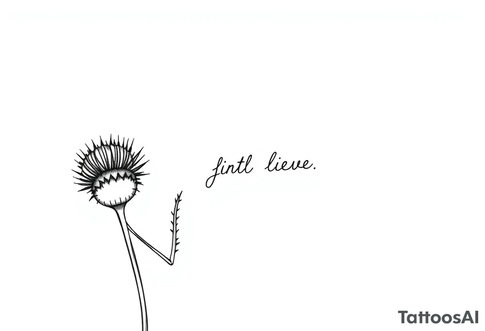 thistle minimalist fin line for hand with message tattoo idea