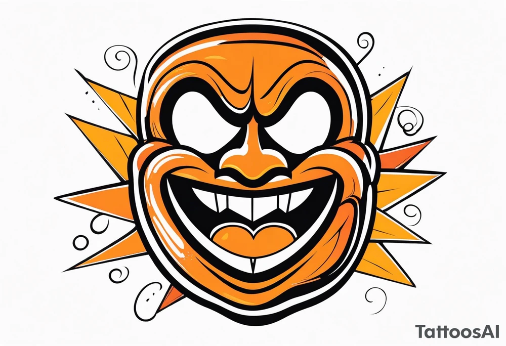 Laughing mask that is orange and black simplistic tattoo idea