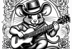cartoon mouse playing guitar 
 american traditional tattoo idea