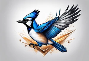 Strong blue jay bird in flight downward tattoo idea