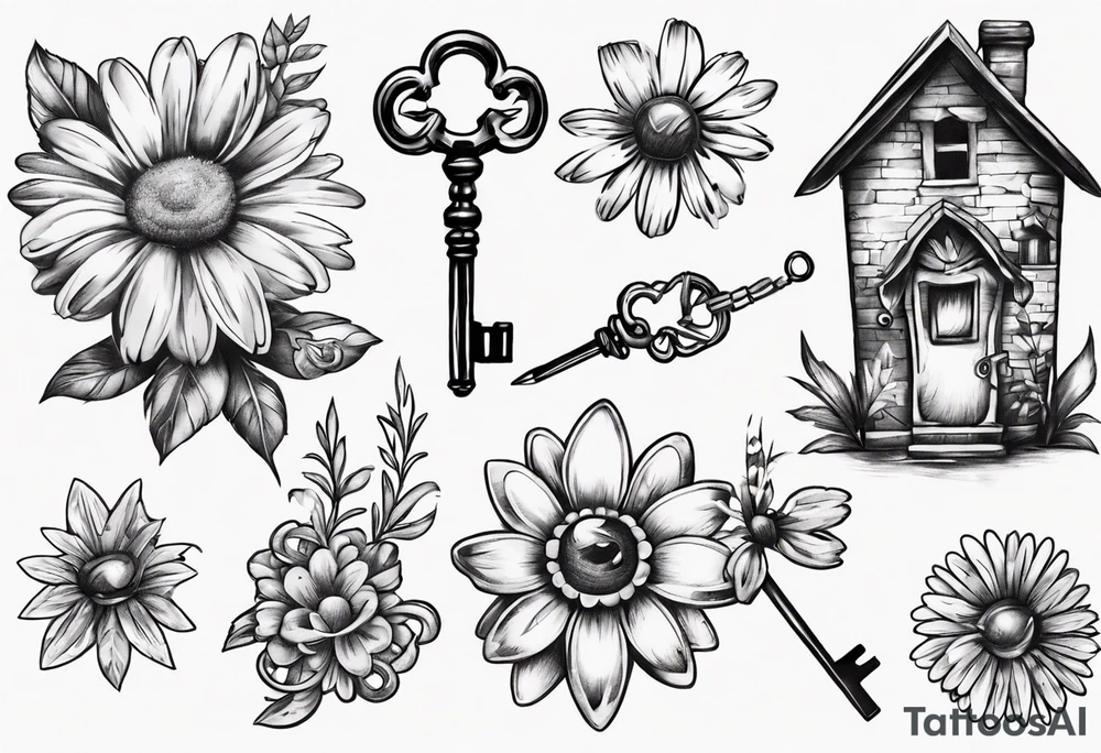Daisy and house and key tattoo idea