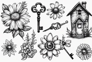 Daisy and house and key tattoo idea