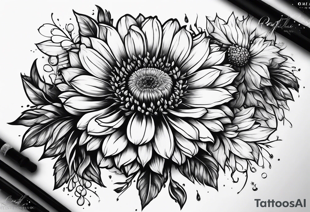 the name Cambria in a dandelion tattoo idea