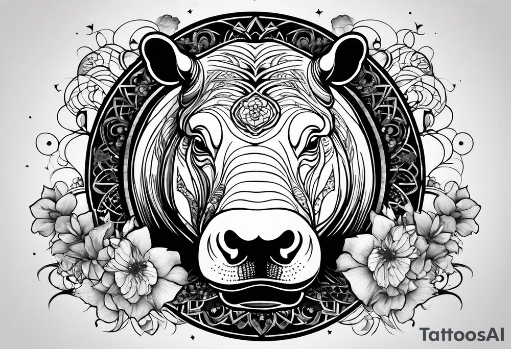 Hippo, flowers, moon, interstella, gothic,
Extreme fine lines, tribal, geometric, japanese, artistic tattoo idea
