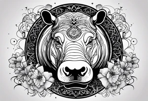 Hippo, flowers, moon, interstella, gothic, 
Extreme fine lines, tribal, geometric, japanese, artistic tattoo idea
