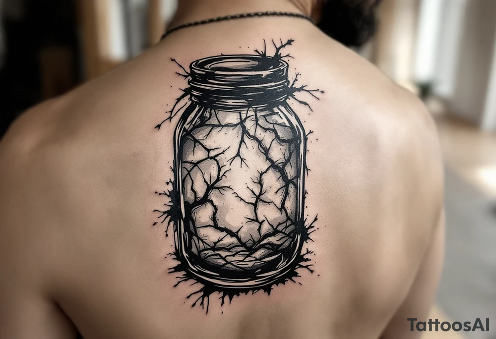 design a tattoo based on “treasures in jars of clay”design a jar that is slightly cracked with some rays of light coming out. the jar should be something more biblical. not jars of glass. tattoo idea