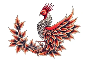 powerful majestic japanese phenix surrounded by marple leaf tattoo idea