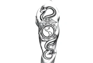 I want to incorporate a firefighter and Marine corps logo. I like snakes, rifles, guns, flames tattoo idea