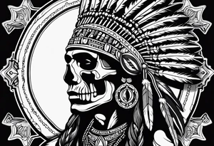 Native American wearing Headress Skeleton Praying tattoo idea