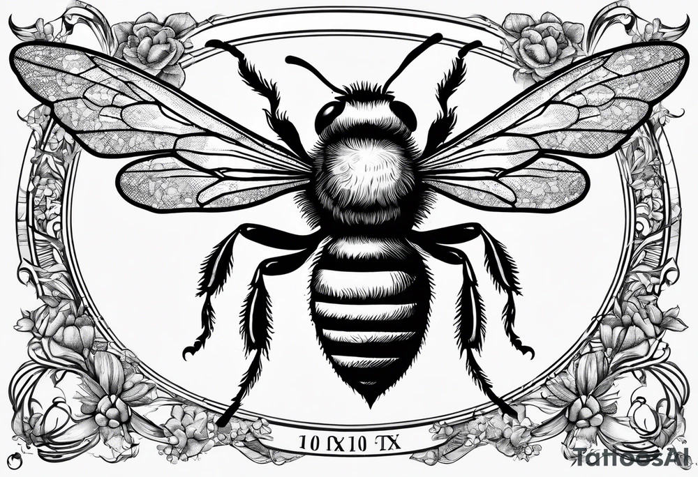bee flying, side view, "10X" text below it tattoo idea