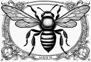 bee flying, side view, "10X" text below it tattoo idea