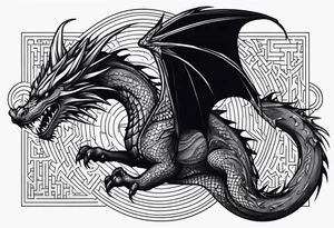 A dark evil dragon with a labyrinth on it tattoo idea