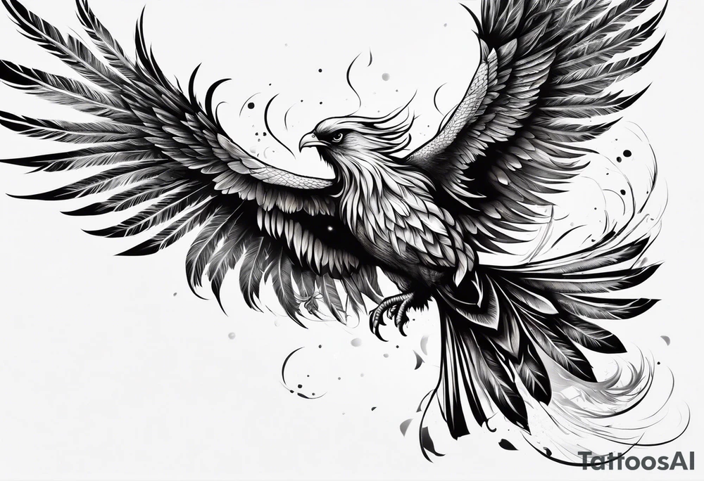 Phoenix bird flying and fading away while burning

, tattoo idea