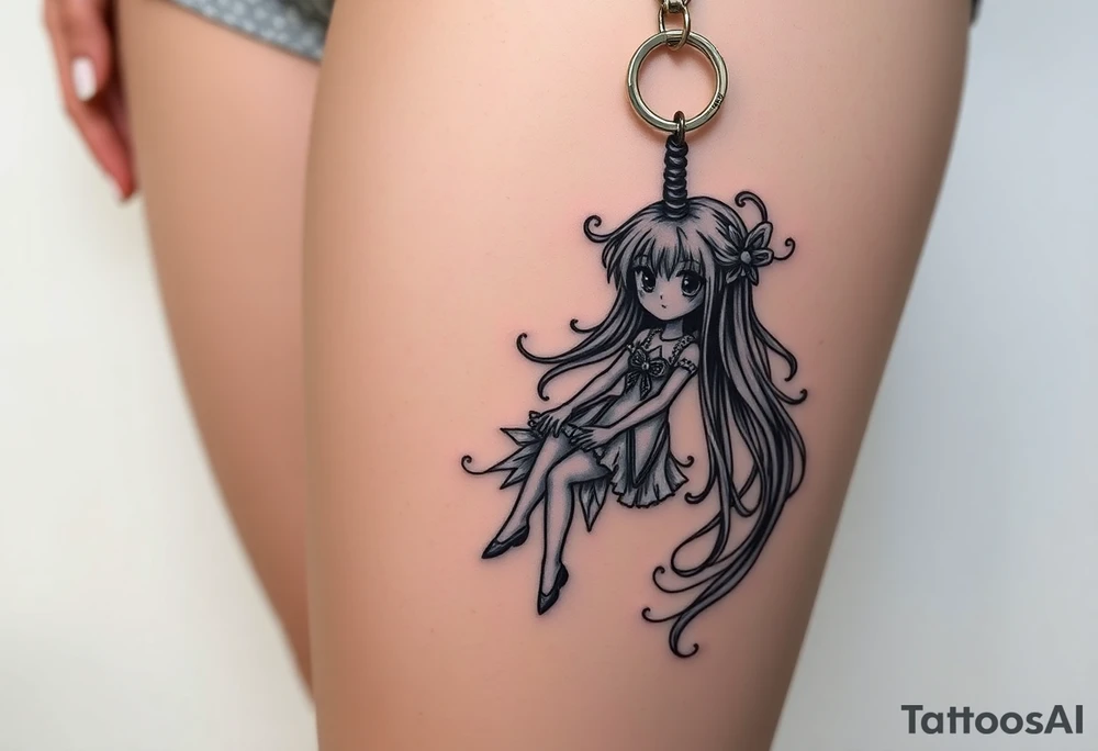 Madoka magica turned doll on a keychain 
With a creepy vibe tattoo idea