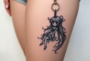 Madoka magica turned doll on a keychain 
With a creepy vibe tattoo idea