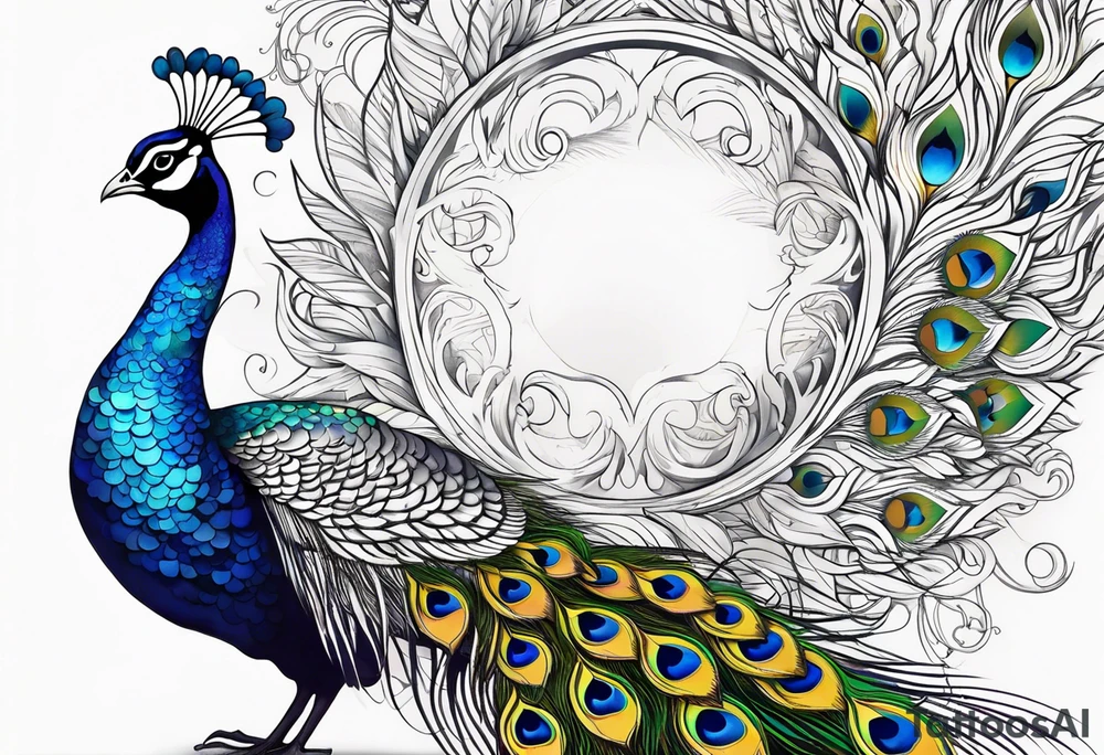 beautiful peacock with moon tattoo idea