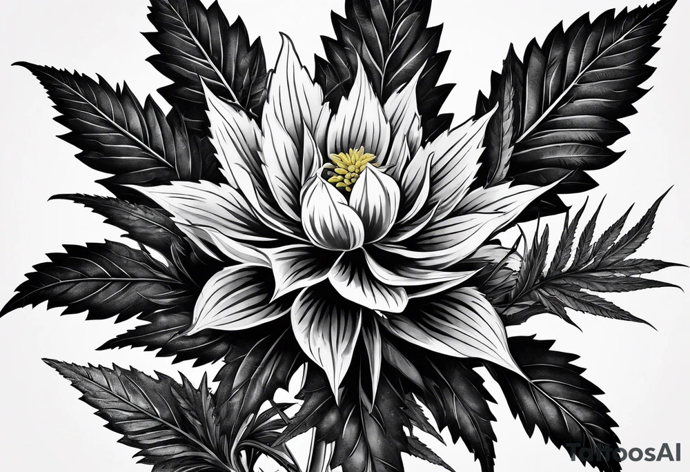 Cannabis plant botanical tattoo idea
