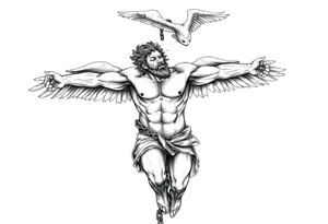 Prometheus Chained Down with Icarus falling from the sky above him Mythology tattoo idea