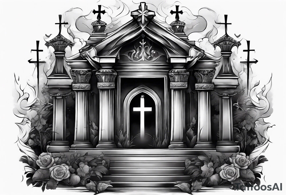 Tomb with smoke and crosses tattoo idea