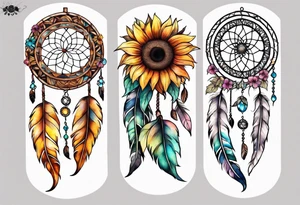 Dreamcatcher and sunflowers forearm sleeve tattoo idea