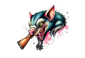 Wild looking Tasmanian devil with a shotgun tattoo idea