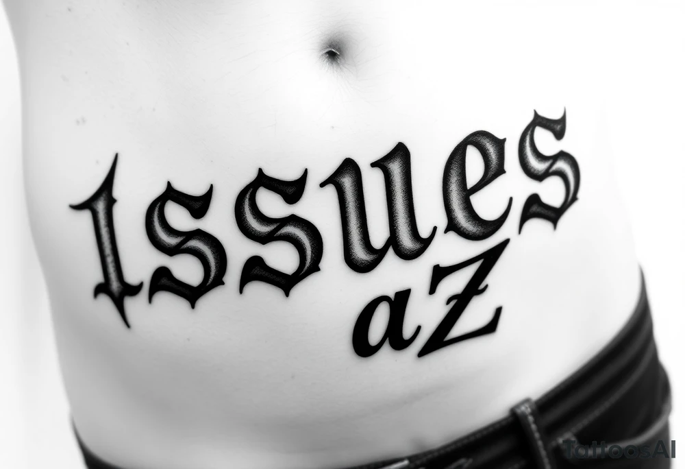 The word issues spelled capital i s backwards money sign uppercase letter u the E will be lowercase but backwards and tilted and the last letter will be a z i want to go across my stomach big letters like those white trash tattoos you'd see in the 90s A Lot the grunge era tattoo idea