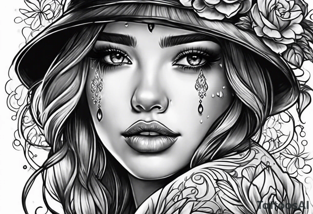 girl making a wish with tears in her eyes tattoo idea