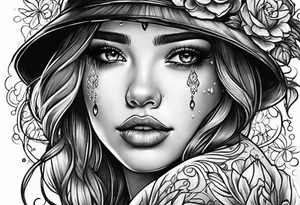 girl making a wish with tears in her eyes tattoo idea
