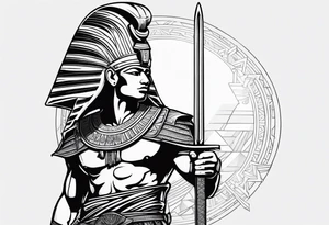 realistic egyptian warrior in profile with a sword in his hand. tattoo idea