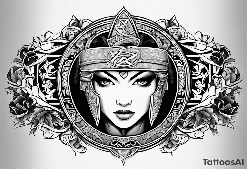 the letters A R in the middle of a ninja headband tattoo idea