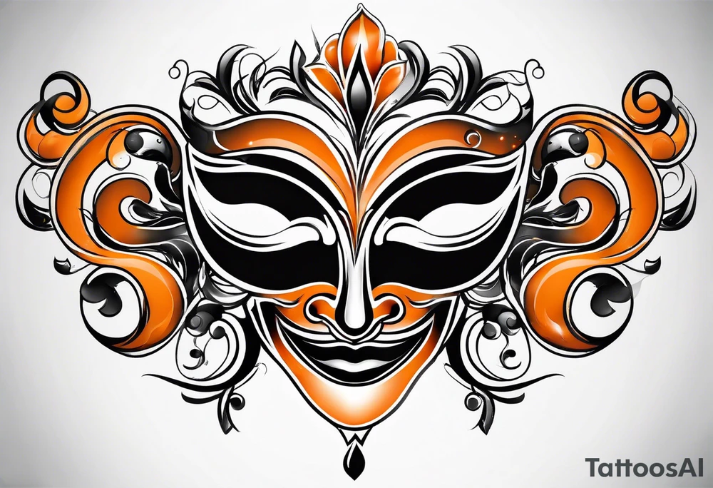 Laughing mask that is orange and black simplistic tattoo idea Laughing mask that is orange and black simplistic tattoo idea