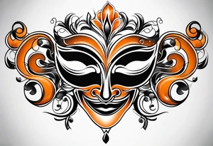 Laughing mask that is orange and black simplistic tattoo idea