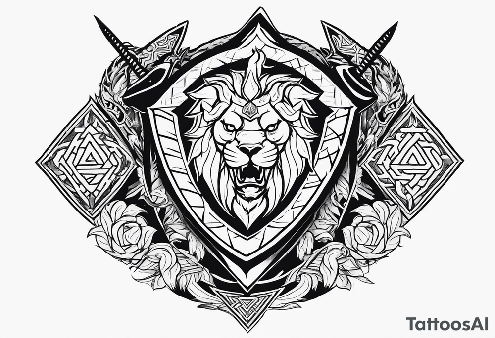 Valhalla sword shield axe Valknut dragon lion tattoo idea Valhalla sword shield axe Valknut dragon lion tattoo idea