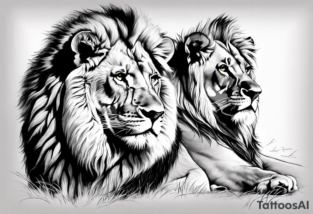 Realistic lion and lioness tattoo idea