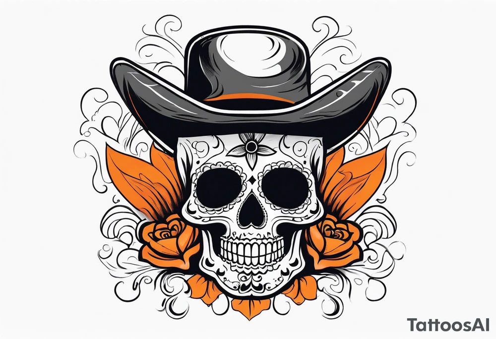 Mexican skull with smoke coming out of the bottom orange and black tattoo idea
