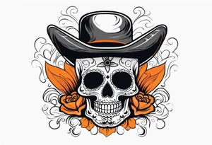 Mexican skull with smoke coming out of the bottom orange and black tattoo idea