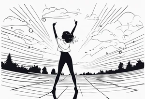 Woman on a dancefloor pointing her fingers up in the sky tattoo idea