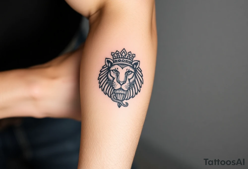 Lion with Egyptian crown and snake tattoo idea