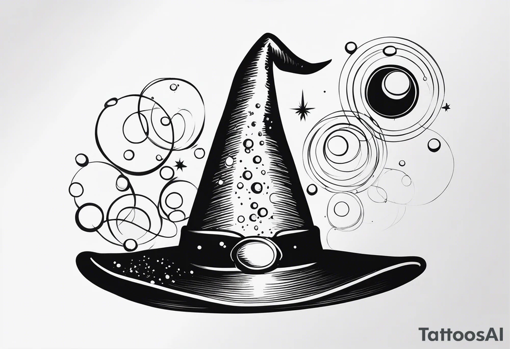 sparkling wand, bubbles and a witch hat tattoo idea