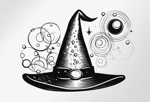 sparkling wand, bubbles and a witch hat tattoo idea