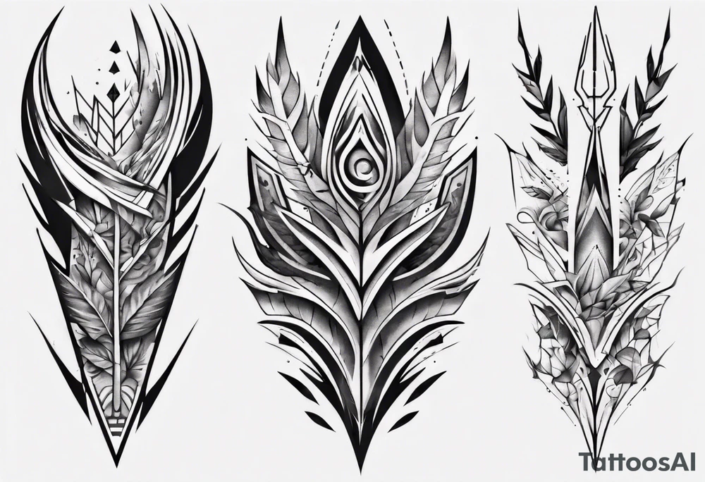 full arm tattoo. pointy leaves combined with geometric shapes. whole arm tattoo idea